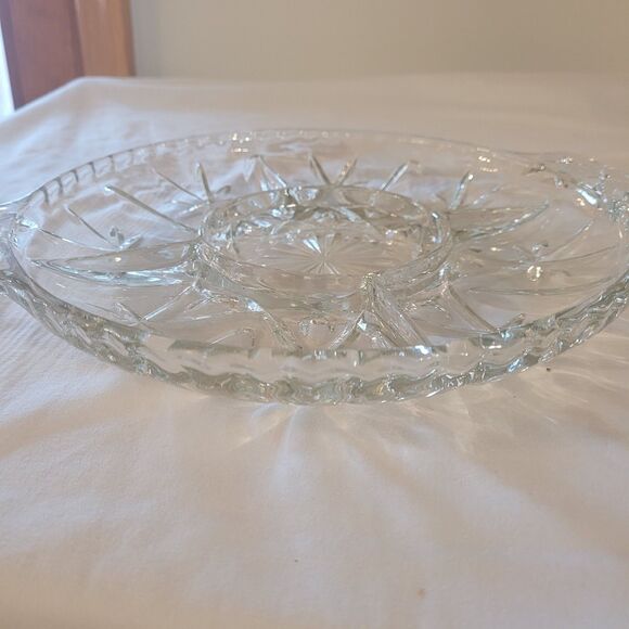 Vintage Clear Glass 5 Part Divided Two Handled Vegetable Dish Server Star - Picture 3 of 3